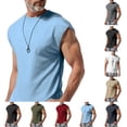 thumbnail image 1 of Hzzrkos Men Casual Slim Solid Color Crew‑Neck Cap Sleeve Basic T‑Shirt Tees, 1 of 7