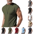 thumbnail image 1 of Men Casual Loose Solid Color Crew-Neck Cap Sleeve Basic T-Shirt Army Green XXL, 1 of 7