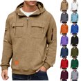 thumbnail image 1 of Hzzrkos Men Fashion Casual Loose Solid Color Quarter Zip Stand Collar Long Sleeve Multi Patch Pocket Decorative Tag Pullover Sweatshirt Hoodie Top, 1 of 4