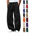 thumbnail image 1 of Hzzrkos Men's Wide Leg Sweatpants Casual Fleece Lined Lounge Pants Drawstring Elastic Waist Baggy Jogger Pants Loose Fit Athletic Streetwear Trousers with Side Pockets Black L, 1 of 5
