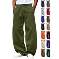 thumbnail image 1 of Hzzrkos Men's Wide Leg Sweatpants Casual Fleece Lined Lounge Pants Drawstring Elastic Waist Baggy Jogger Pants Loose Fit Athletic Streetwear Trousers with Side Pockets Green#1 S, 1 of 5
