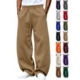 thumbnail image 1 of Hzzrkos Men's Wide Leg Sweatpants Casual Fleece Lined Lounge Pants Drawstring Elastic Waist Baggy Jogger Pants Loose Fit Athletic Streetwear Trousers with Side Pockets Khaki#1 XXXL, 1 of 5