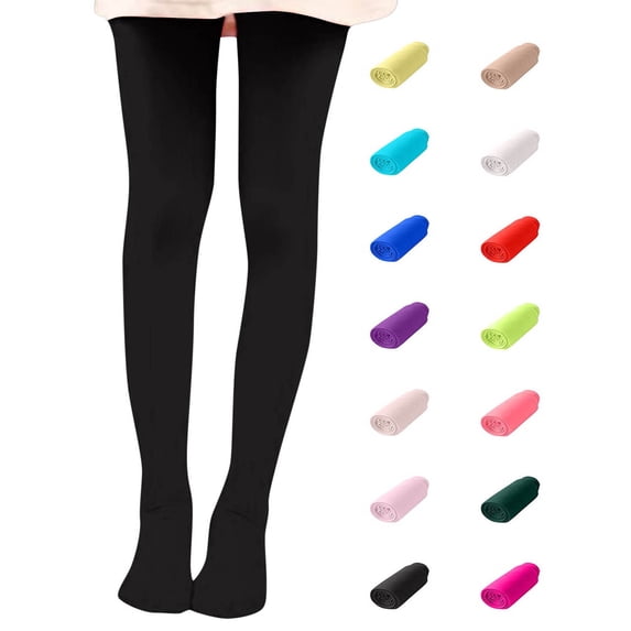 Hzzrkos Toddler Girls Opaque Pantyhose Solid Color Ballet Footed Tights Stretch High Waisted Dance Socks Baselayer Leggings Black
