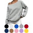 thumbnail image 1 of Hzzrkos Women Casual Fashion Loose Solid Color Off Shoulder Long Sleeve Asymmetrical Neck Pullover Tunic Blouse Top Relaxed Fit Everyday Fashion Shirt Gray XXS, 1 of 6