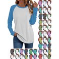 thumbnail image 1 of Hzzrkos Women Casual Loose Color Block Raglan Long Sleeve Round Neck Tunic Top Pullover Tee Soft Lightweight Blouse Shirt Everyday Fashion Basic Tops, 1 of 6