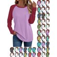 thumbnail image 1 of Hzzrkos Women Casual Loose Color Block Raglan Long Sleeve Round Neck Tunic Top Pullover Tee Soft Lightweight Blouse Shirt Everyday Fashion Basic Tops, 1 of 6