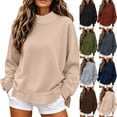 thumbnail image 1 of Hzzrkos Women Casual Loose Solid Color Crew Neck Long Sleeve Basic Pullover Sweatshirt Top, 1 of 9
