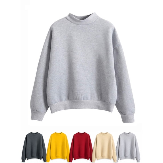 Hzzrkos Women Casual Loose Solid Color Crew Neck Long Sleeve Drop Shoulder Pullover Sweatshirt Tunic Top Soft Fashion Lounge Shirt Everyday Basic Blouse Top Gray M