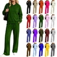 thumbnail image 1 of Hzzrkos Women Casual Loose Solid Color Crew Neck Long Sleeve Relaxed Fit Sweatshirt Top Matching Wide Leg Pants Two Piece Outfit Tracksuit Army Green XL, 1 of 5