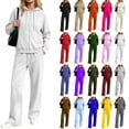 thumbnail image 1 of Hzzrkos Women Casual Loose Solid Color Crew Neck Long Sleeve Relaxed Fit Sweatshirt Top Matching Wide Leg Pants Two Piece Outfit Tracksuit White XXXL, 1 of 1