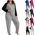 thumbnail image 1 of Hzzrkos Women Casual Loose Solid Color Crew Neck Raglan Long Sleeve Loungewear Pajama Set With Jogger Pants For Indoor Daily Wear Gray XXXXXL, 1 of 5
