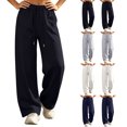 thumbnail image 1 of Hzzrkos Women Casual Loose Solid Color High Waist Wide Leg Long Pants With Side Pockets for Daily Street Outfits, 1 of 6