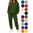 thumbnail image 1 of Hzzrkos Women Casual Loose Solid Color Hooded Long Sleeve Drawstring Kangaroo Pocket Sweatshirt Jogger Pants Tracksuit Lounge Set Two Piece Outfit Army Green, 1 of 7