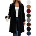 thumbnail image 1 of Hzzrkos Women Casual Loose Solid Color Lapel Collar Long Sleeve Double Breasted Pocket Long Coat Winter Outerwear Wool Blend Jacket Overcoat Black L, 1 of 8