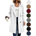 thumbnail image 1 of Hzzrkos Women Casual Loose Solid Color Lapel Collar Long Sleeve Double Breasted Pocket Long Coat Winter Outerwear Wool Blend Jacket Overcoat White XXL, 1 of 8