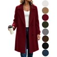 thumbnail image 1 of Hzzrkos Women Casual Loose Solid Color Lapel Collar Long Sleeve Double Breasted Pocket Long Coat Winter Outerwear Wool Blend Jacket Overcoat Wine M, 1 of 8