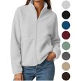 thumbnail image 1 of Hzzrkos Women Casual Loose Solid Color Long Sleeve Mock Neck Zip Up Fleece Jacket Raglan Sleeve Zipper Pocket Warm Outerwear Coat Winter Sweatshirt Jacket White XXL, 1 of 8