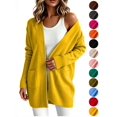 thumbnail image 1 of Hzzrkos Women Casual Loose Solid Color Open Front Knit Cardigan Long Sleeve Pocket Sweater Coat Lightweight Outerwear Duster Cardigan Jacket Yellow M, 1 of 9