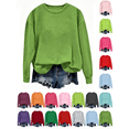 thumbnail image 1 of Hzzrkos Women Casual Loose Solid Color Round Neck Long Sleeve Curved Hem Hoodless Sweatshirt Pullover Top Green#2, 1 of 5