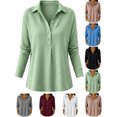 thumbnail image 1 of Hzzrkos Women Casual Loose Solid Color V Neck Collared Long Sleeve Button Front Waffle Knit Tunic Top Fashion Blouse Shirt Pullover Everyday Comfortable Wear Green XL, 1 of 5
