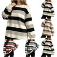 thumbnail image 1 of Hzzrkos Women Casual Loose Stripe Crew Neck Long Sleeve Soft Comfy Loungewear Tunic Pajama Top Black XXL, 1 of 5