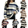 thumbnail image 1 of Hzzrkos Women Casual Loose Stripe Crew Neck Long Sleeve Soft Comfy Loungewear Tunic Pajama Top Blue XL, 1 of 5