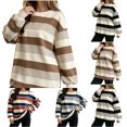 thumbnail image 1 of Hzzrkos Women Casual Loose Stripe Crew Neck Long Sleeve Soft Comfy Loungewear Tunic Pajama Top Khaki M, 1 of 5