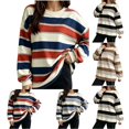 thumbnail image 1 of Hzzrkos Women Casual Loose Stripe Crew Neck Long Sleeve Soft Comfy Loungewear Tunic Pajama Top Red XL, 1 of 5