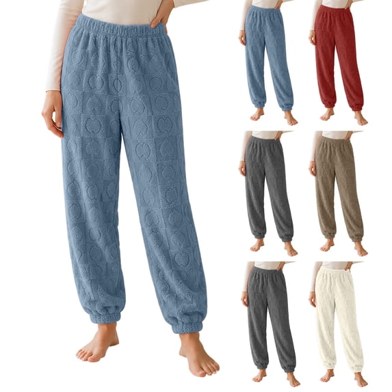 Hzzrkos Women Casual Loungewear Loose Solid Color Elastic Waist Jogger Long Soft Woven Pajama Pants With Side Pockets for Indoor Rest Post Shower Daily Relaxation