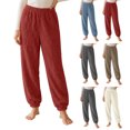thumbnail image 1 of Hzzrkos Women Casual Loungewear Loose Solid Color Elastic Waist Jogger Long Soft Woven Pajama Pants With Side Pockets for Indoor Rest Post Shower Daily Relaxation, 1 of 9