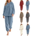 thumbnail image 1 of Hzzrkos Women Casual Loungewear Loose Solid Color Hooded Long Sleeve Drawstring Fleece Two Piece Pajama Set With Kangaroo Pocket Jogger Pants for Indoor Rest Daily Relax, 1 of 8