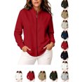 thumbnail image 1 of Hzzrkos Women Casual Relaxed Solid Color Stand Collar Long Sleeve Full Zip Pocket Outerwear Sweatshirt Jacket Top Red, 1 of 5