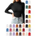 thumbnail image 1 of Hzzrkos Women Casual Slim Solid Color Mock Neck Long Sleeve Stretchy Knit Pullover Layering Blouse Top, 1 of 7