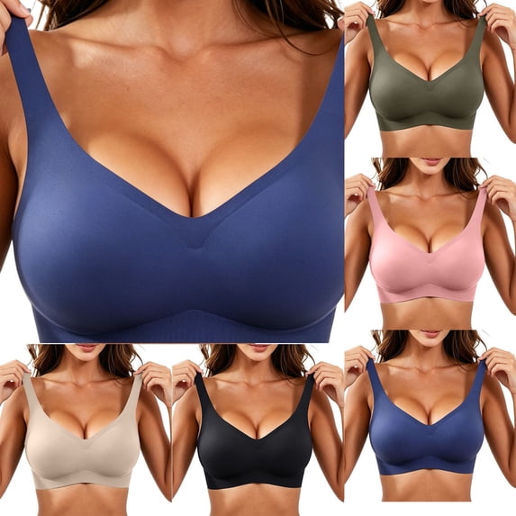 Hzzrkos Women Casual Slim Solid Color Sleeveless V Neck Lace Stretchy Wirefree Bralette Tank Top