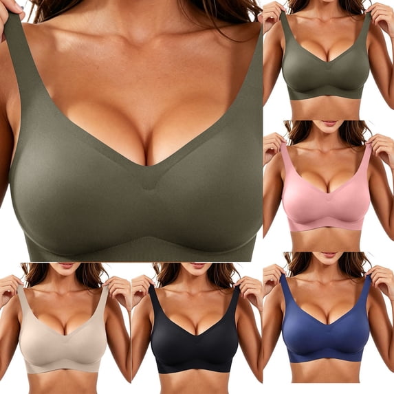 Hzzrkos Women Casual Slim Solid Color Sleeveless V Neck Lace Stretchy Wirefree Bralette Tank Top