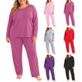 thumbnail image 1 of Hzzrkos Women Casual Solid Color Long Sleeve 2 Piece Loungewear Set, Crew Neck Top and Jogger Pants Pajama Set, Sizes M-XXXXXL, 1 of 9