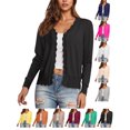 thumbnail image 1 of Hzzrkos Women Casual Solid Color V Neck Long Sleeve Button Up Cardigan Fitted Knit Sweater Top for Fall Layering Black, 1 of 7