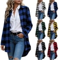 thumbnail image 1 of Hzzrkos Women Casual Vintage Print Loose Collared Long‑Sleeve Button‑Up Mid‑Length Flannel Shirt Jacket for Daily‑wear Street‑style Outfits, 1 of 6