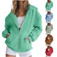thumbnail image 1 of Hzzrkos Women Fashion Loose Solid Color Hooded Long Sleeve Full Zip Patch Pocket Zip Up Hoodie Jacket for Daily Casual Outdoor Lifestyle, 1 of 7