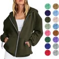 thumbnail image 1 of Hzzrkos Women Fashion Loose Solid Color Hooded Long Sleeve Full Zip Patch Pocket Zip Up Hoodie Jacket for Daily Casual Outdoor Lifestyle, 1 of 7