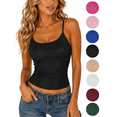 thumbnail image 1 of Hzzrkos Women Fashion Slim Fit Ribbed Scoop Neck Sleeveless Adjustable Strap Camisole Tank Top Stretch Cami Shirt for Casual Party Going Out Layering, 1 of 9