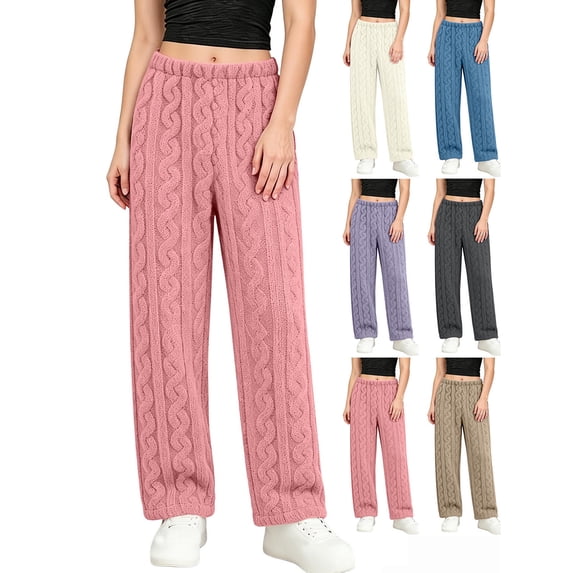Hzzrkos Women's Cozy Ribbed Flannel Lounge Pants Soft Fleece Pajama Bottoms Warm Home Sleepwear Elastic Waist Casual Relaxed Fit Indoor Lounging Trousers Pink Free Size