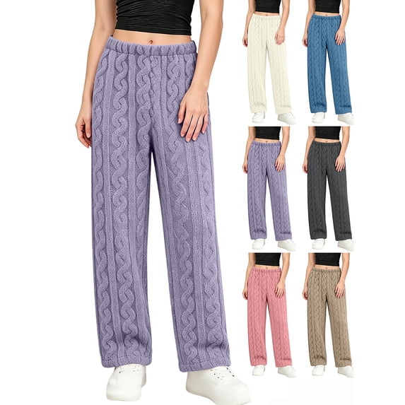 Hzzrkos Women's Cozy Ribbed Flannel Lounge Pants Soft Fleece Pajama Bottoms Warm Home Sleepwear Elastic Waist Casual Relaxed Fit Indoor Lounging Trousers Purple Free Size