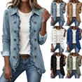 thumbnail image 1 of Hzzrkos Women's Denim Moto Jacket Button Front Long Sleeve Casual Jean Coat Lapel Outerwear with Pockets Fashion Layering Jacket for Daily Wear Travel Light Blue XXL, 1 of 9