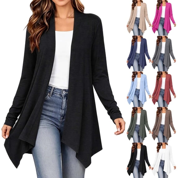 Hzzrkos Women's Lightweight Open Front Cardigan Long Sleeve Drape Front Knit Sweater Casual Loose Fit Layering Cardigan Outerwear for Office Daily Wear Black S