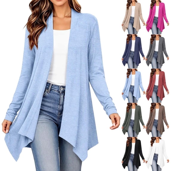 Hzzrkos Women's Lightweight Open Front Cardigan Long Sleeve Drape Front Knit Sweater Casual Loose Fit Layering Cardigan Outerwear for Office Daily Wear Light Blue S