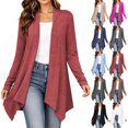 thumbnail image 1 of Hzzrkos Women's Lightweight Open Front Cardigan Long Sleeve Drape Front Knit Sweater Casual Loose Fit Layering Cardigan Outerwear for Office Daily Wear Red S, 1 of 6