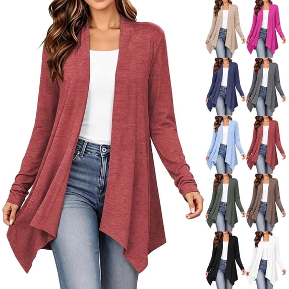 Hzzrkos Women's Lightweight Open Front Cardigan Long Sleeve Drape Front Knit Sweater Casual Loose Fit Layering Cardigan Outerwear for Office Daily Wear Red S