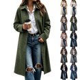 thumbnail image 1 of Hzzrkos Women's Plaid Long Trench Coat, Lapel Collar Button Front Long Sleeve Lightweight Casual Overcoat, Classic Check Pattern Outerwear for Fall and Winter, 1 of 6