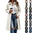 thumbnail image 1 of Hzzrkos Women's Plaid Long Trench Coat, Lapel Collar Button Front Long Sleeve Lightweight Casual Overcoat, Classic Check Pattern Outerwear for Fall and Winter, 1 of 6